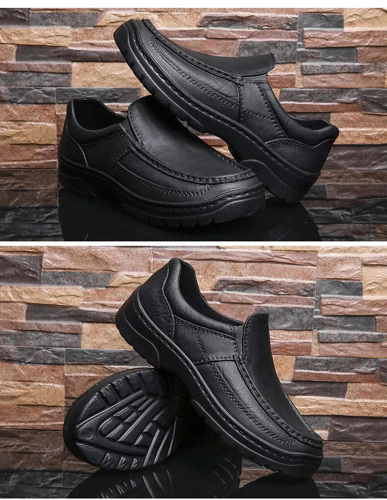 Yeknu Fashion Black Men Leather Shoes Slip On Men Loafers Formal Dress Office Shoes For Men